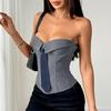 Sexy Vest Off Shoulder Fake Lapel Tie Decor Sleeveless Tank Tops Wrap-Around Design Slim Fit Three-dimensionally Tailored Women Tops