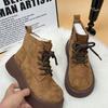 Новые женские зимние ботинки Мартин 2025 года на толстой подошве, увеличивающие рост, сохраняющие тепло благодаря флисовой подкладке, с отворотом из меха и короткие ботильоны