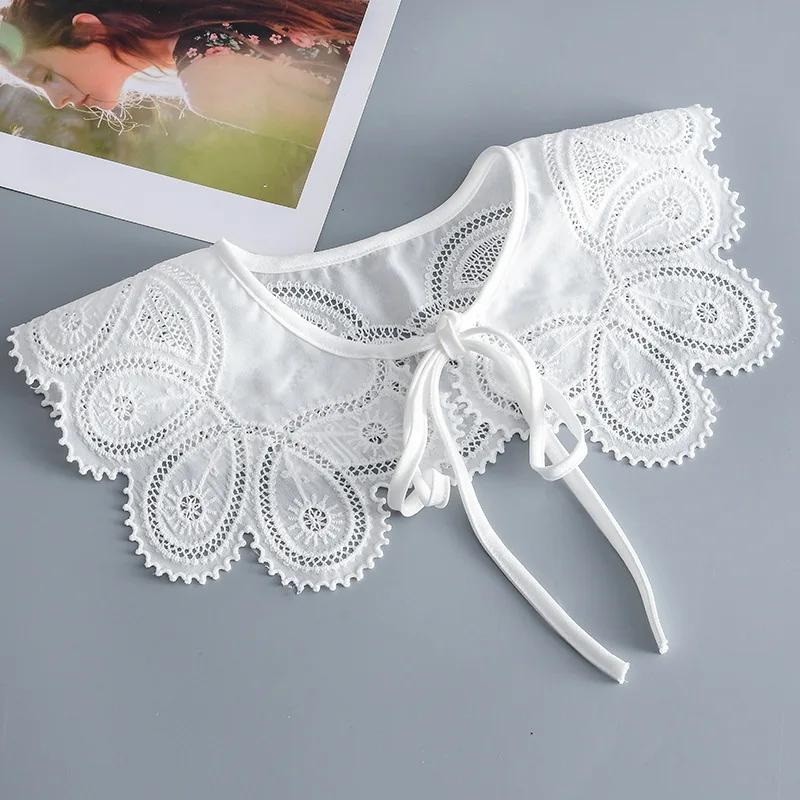Summer Dress Fake Collars for Women Hollow Out Floral Embroidered Detachable Collar Cotton Polyester False Collar Accessories