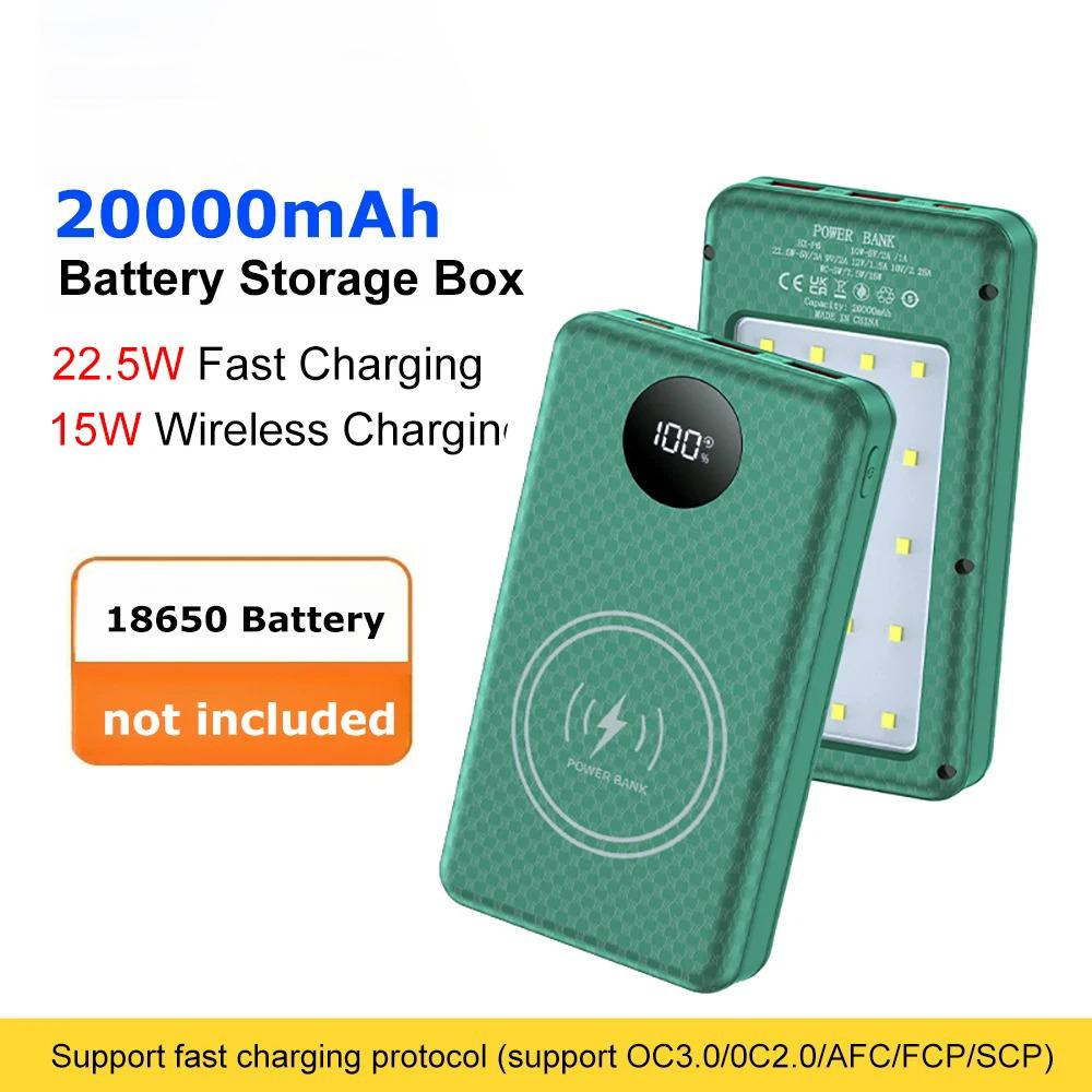 37.5W Fast Charging Battery Box 22.5W Wired +15W Wireless 20000mAh 6x18650 External Power Bank Case Battery Charge Storage Box