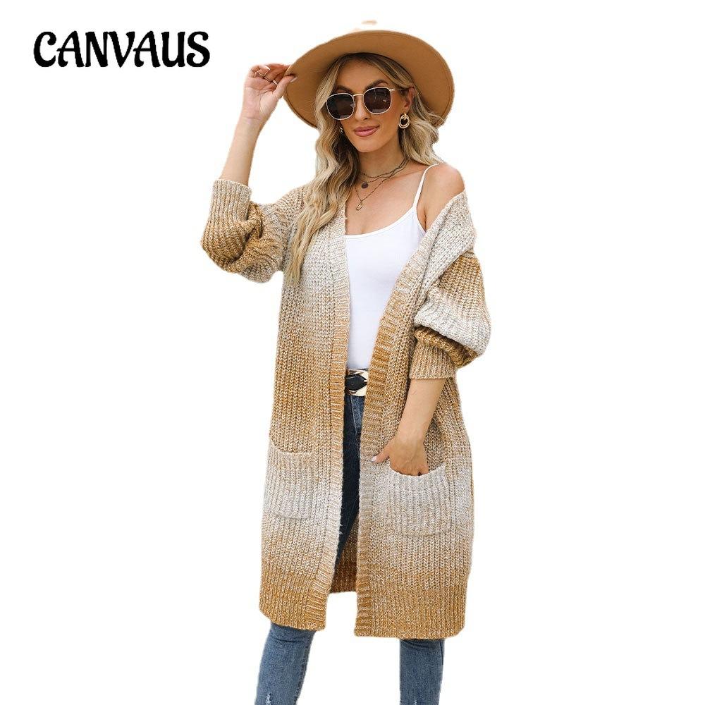 Autumn and Winter Women's Sweater Gradient Color Knitted Cardigan Loose Large Size Color Block Coat Cardigan