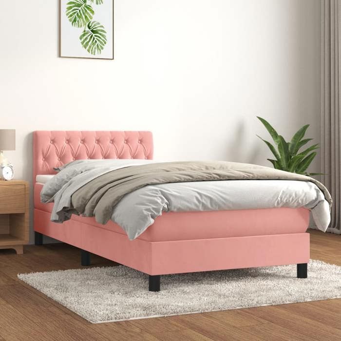 3141466 vidaXL Divan Bed with Mattress Pink 90x200 Cm Velvet