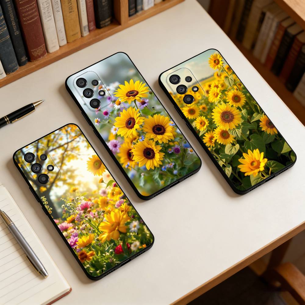 Sunflower&Sunny Day For Samsung Galaxy A13,A21s,A22,A31,A32,A52,A53,A71,A80,Soft Black Shell