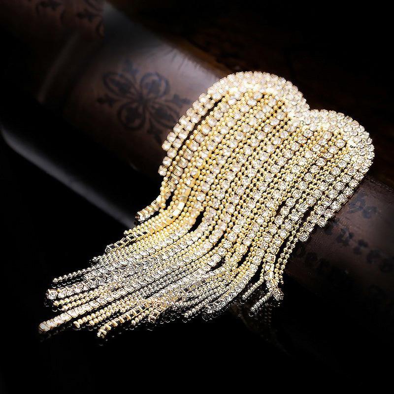 Female Fashion White Crystal Love Heart Brooches For Women Luxury Yellow Gold Silver Color Alloy Tassels Brooch Safety Pins