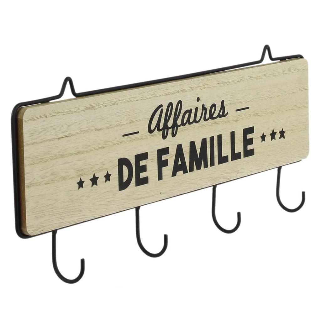 Les Trésors De Lily [Q8114] - Wooden Wall Hook 'Family Affairs' Beige Black (4 Hooks) - 41x13 Cm