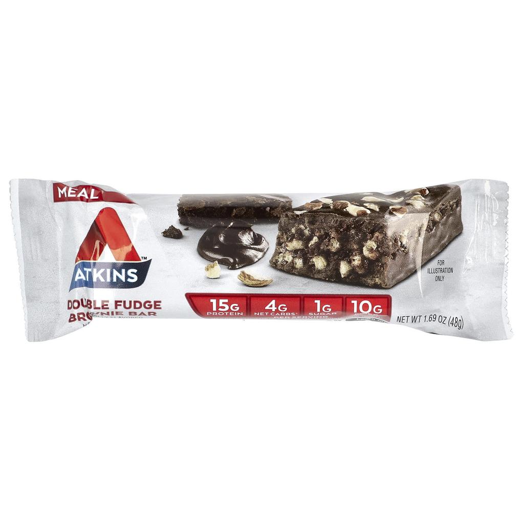 Atkins Meal Replacement Protein Bar, Double Fudge Brownie Bar, 5 Bars, 1.69 Oz (48 G)