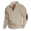 Men's Quilted Sweatshirt Casual Corduroy Quarter Button Up Pullover Long Sleeve Stand Collar