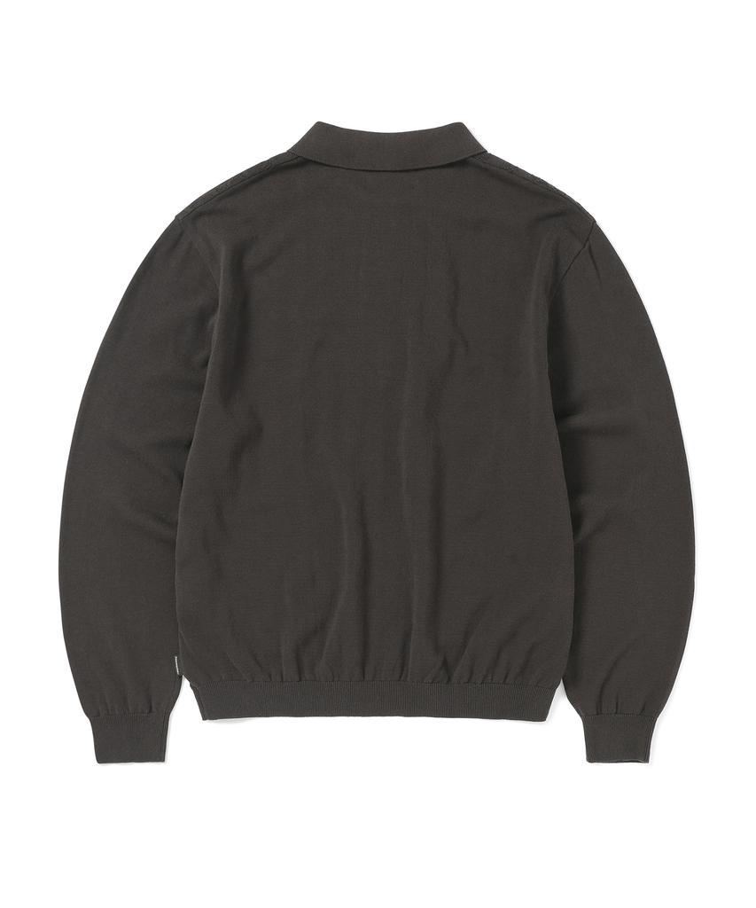 THISISNEVERTHAT Cable Knit Zip Polo Brown