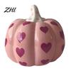 Valentine Day Home Decor Pink Ceramic Pumpkin with Heart Pattern, Artificial Figurine, Figurine Set Fall Tabletop Ornaments for Harvest, Thanksgiving,