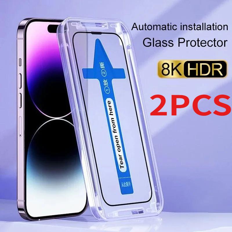 Премиальное закаленное стекло для iPhone 16 15 12 13 14 Pro Max Защитное стекло для экрана Glass16 15 14 Plus Полное покрытие с автоматическим установщиком