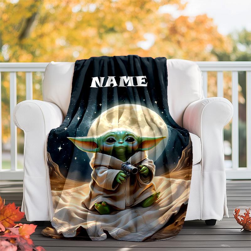 Customizable Yoda Throw Blanket – Personalized Name, All-Season Cozy Snug Blanket, Machine Washable, Personalized Blanket