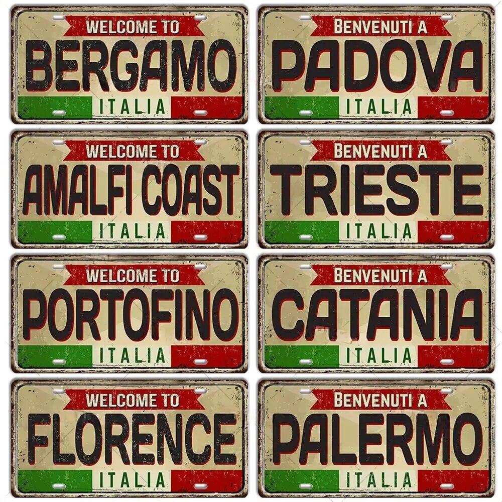FJ Metal Tin Signs ITALY License Plate City State Tin Plaque Landmark Posters Wall Garage Bar Pub Decors