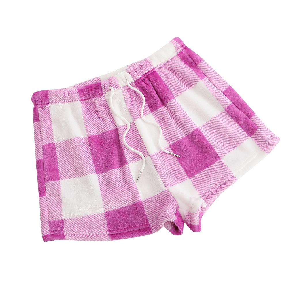 Женские пижамные шорты, плюшевые шорты для сна, мягкие пижамные штаны с эластичной резинкой на талии, клетчатые брюки