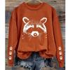 2025 Autumn & Winter Women's New Casual Crew Neck Long Sleeve Top 3D Raccoon Pattern