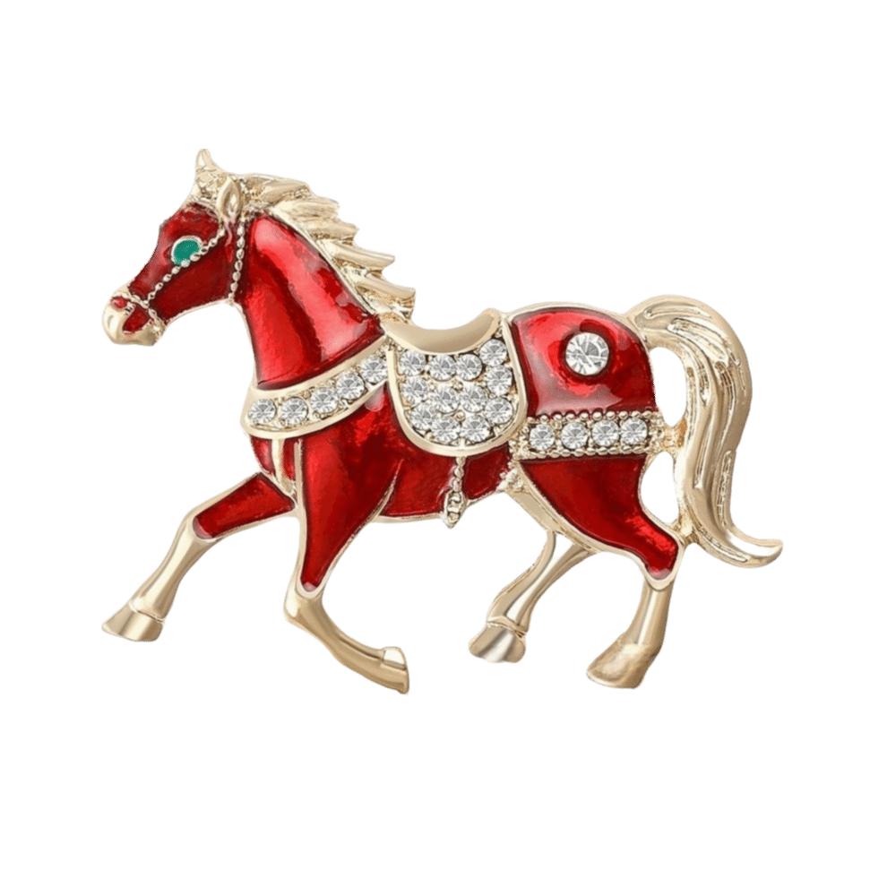 Retro Enamel Rhinestone Horse Brooch Chinese Style Animal Lapel Pins Zodiac Pin Women Accessories
