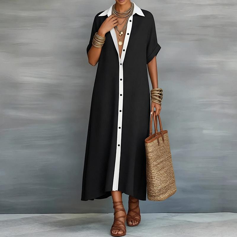 2026 women's spring new, Amazon cross-border Europe and the United States, fashionable and casual loose button solid color dress