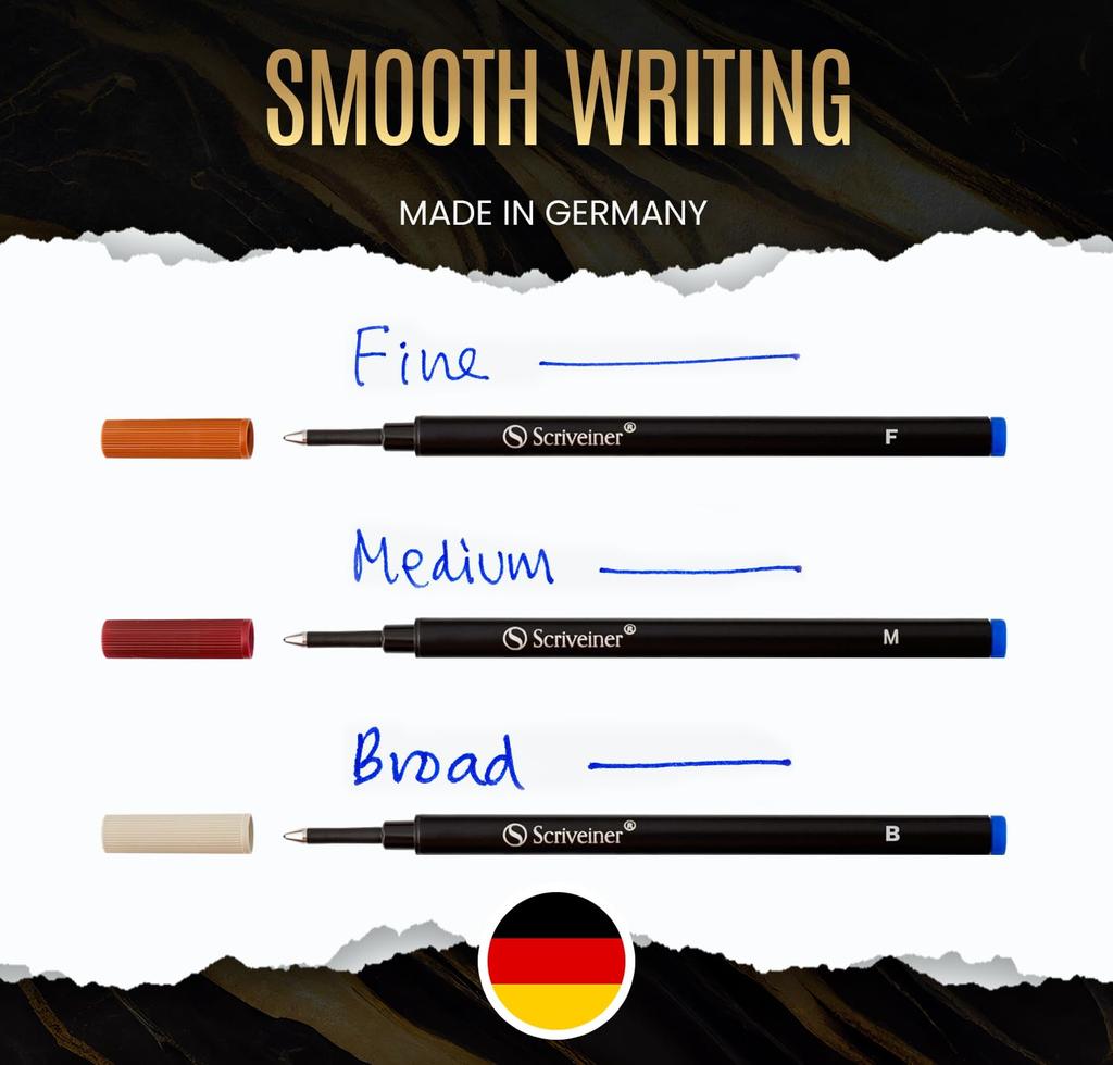 Стержень для роллера Scriveiner Blue Broad 4 стержня для роллера, предназначенный для ручек Scriveiner, безопасный керамический стержень для роллера, не требующий сушки, размер B Schmidt 888