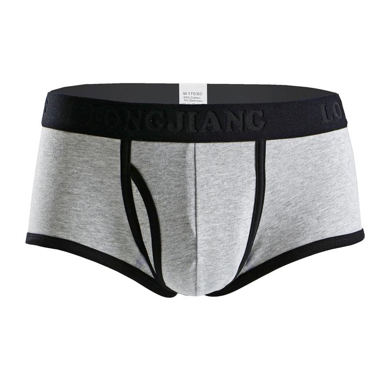 Longjiang Men's Mid-Rise Side-Opening Boxer Briefs - Solid Color, Breathable, U-Shaped