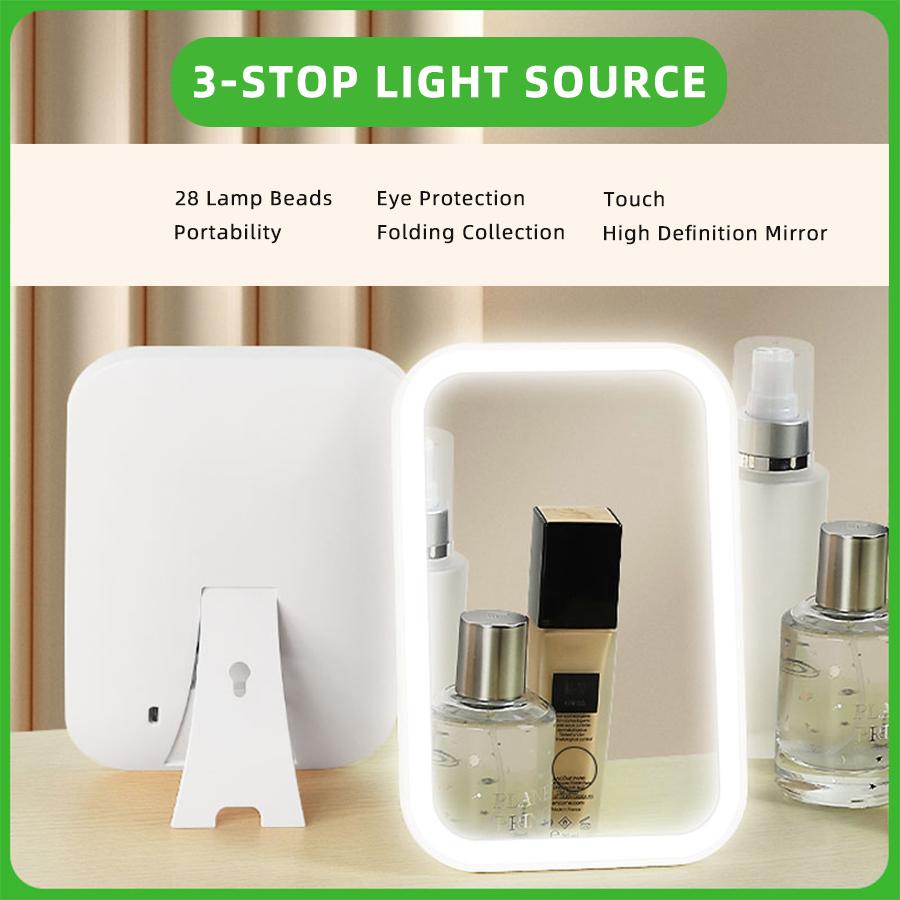 Светодиодное косметическое зеркало, настольное, переносное, квадратное, с 3 скоростями регулировки цвета, зарядкой и сменным световым картриджем, зеркало для ухода за внешностью