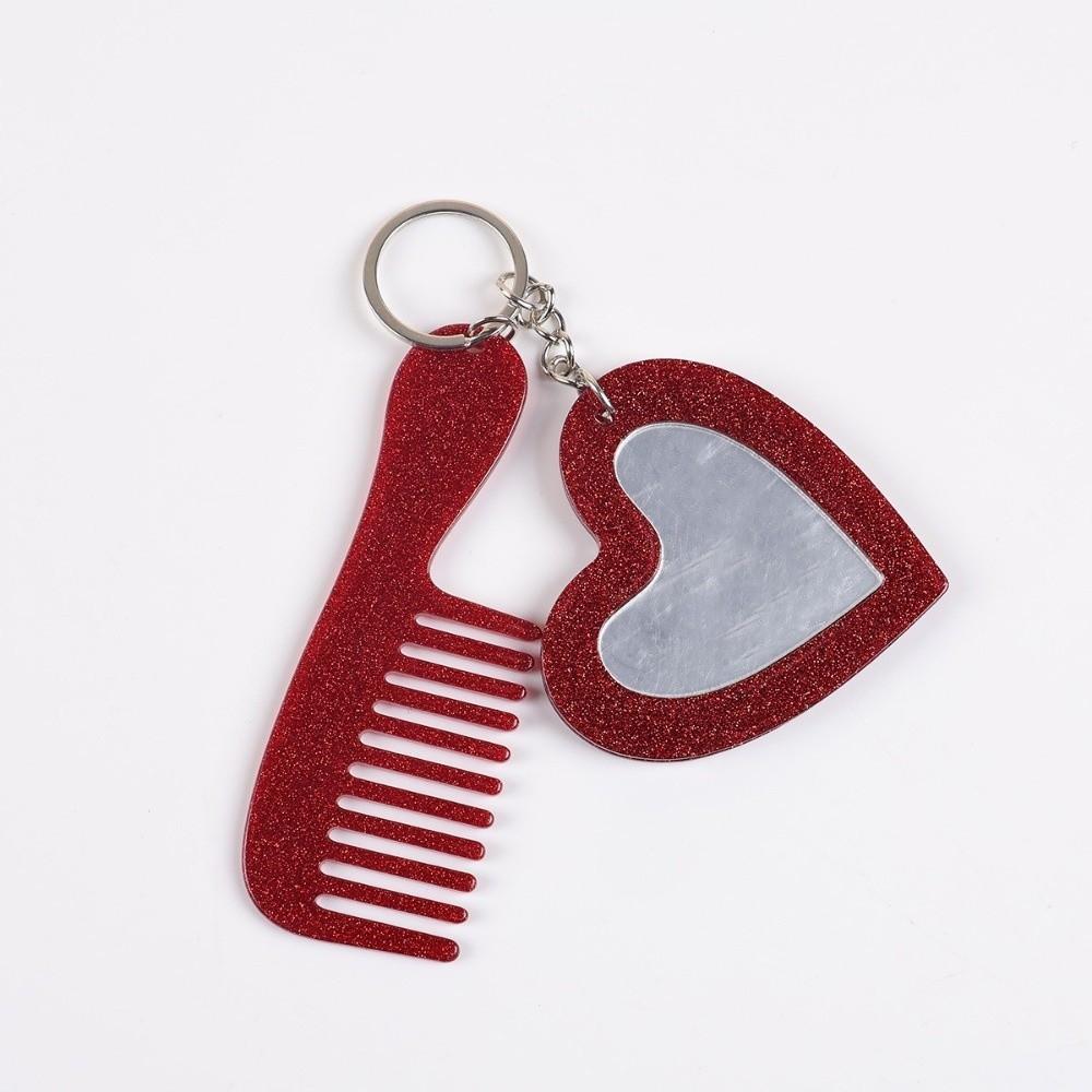 Mini Heart Comb Mirror Keychain Simple Car Keyring Creative Makeup Mirror Keychain Gift