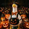Whimsical Outdoor Decoration Halloween Mini Desk Goose Statue, Cute Small Figurine with Yard Art Pumpkin Apron And Wizard Hat for Home Office