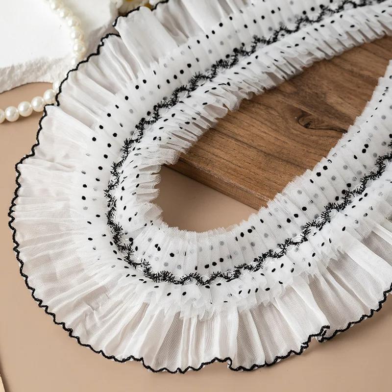 2 метра/партия 9 см в ширину, черная точка, белая шифоновая отделка, плиссированная кружевная ткань, шифоновый кружевной воротник, манжета, отделка, сделай сам, декор