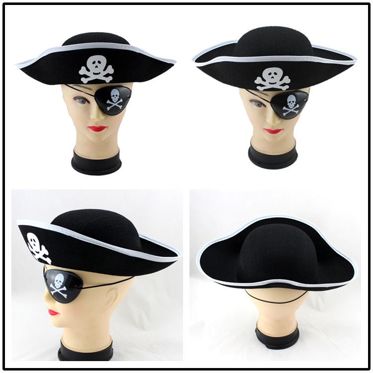 Halloween Pirate Costume Set: Triangle Hat with Gold/Silver Trim & Eye Patch