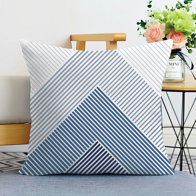 Simple Blue Geometric Lines Print Decorative Pillowcase Bedroom Living Room Square Cushion Pillowcase