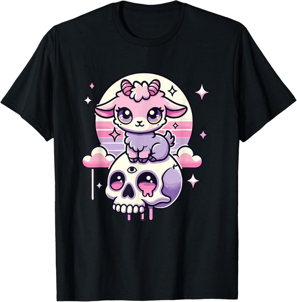 Kawaii Pastel Goth Cute Creepy Cat Bat Skeleton T-Shirt Print Original Design Gifts T Shirts Mens Clothing Camisas Streetwear