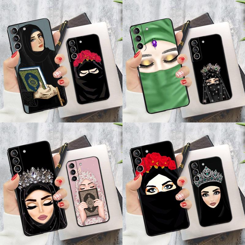 Muslim Islamic Girls Arabic Hijab Phone Case For Samsung Galaxy S23 S22 S24 Ultra S20 S21 S24 FE S9 S10 Plus Note 10 20 Ultra