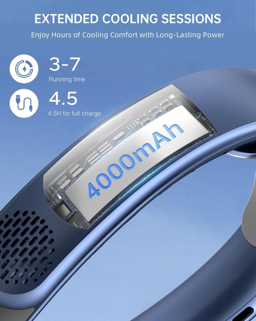 Bladeless Quad-Core Neck Fan: Portable, USB Rechargeable, High Wind Power for Outdoor Sports