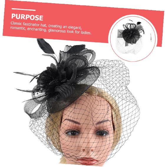HOMSFOU Mesh Flower Headband with Plume Detail Clip for Women Tea Party Wedding Cocktail Special Occasion Accessories Black