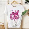 Hope Pink Ribbon Butterfly Breast Cancer Awareness Warrior Print Women's T-Shirt,Graphic Tee Tops,Casual Streetwear Fashion Tops