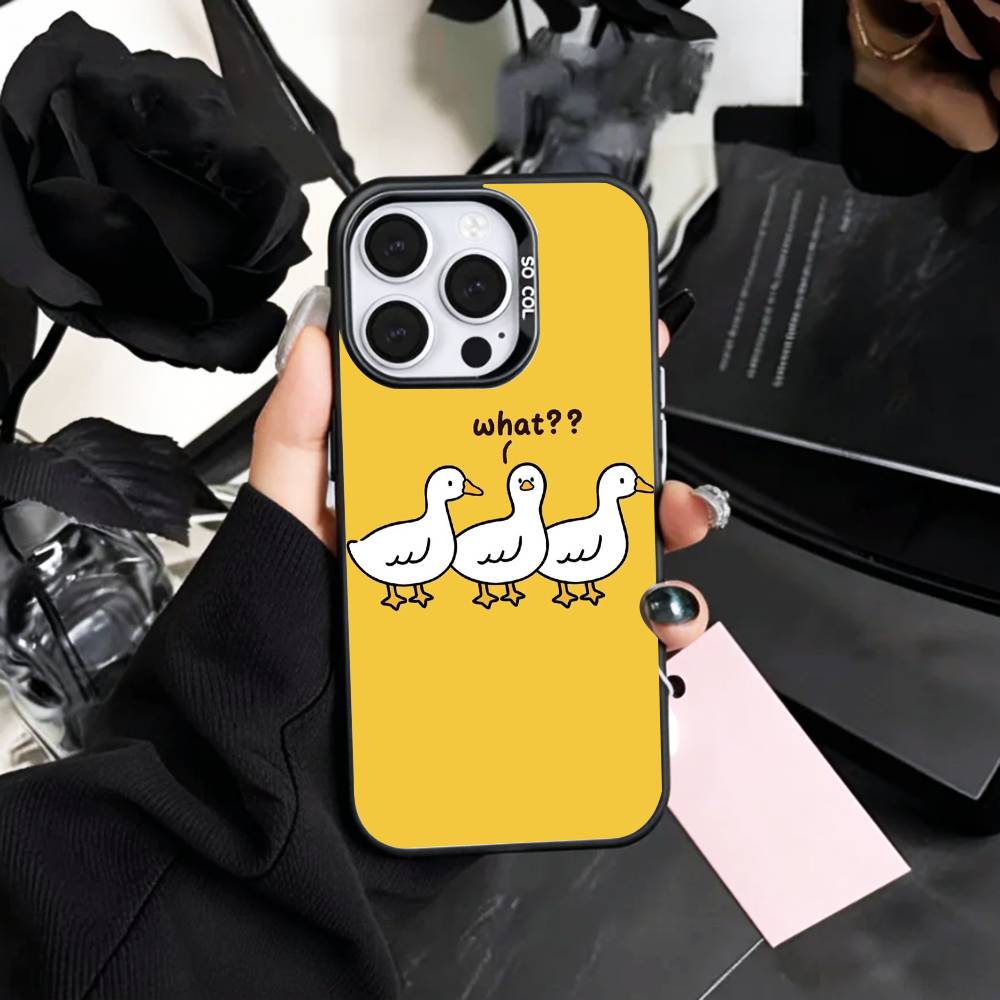Adorable Yellow D-Duck Phone Case For iPhone17,16,15,14,13,12,11 Plus,Pro Max Colored Silver Plated Inside Cover