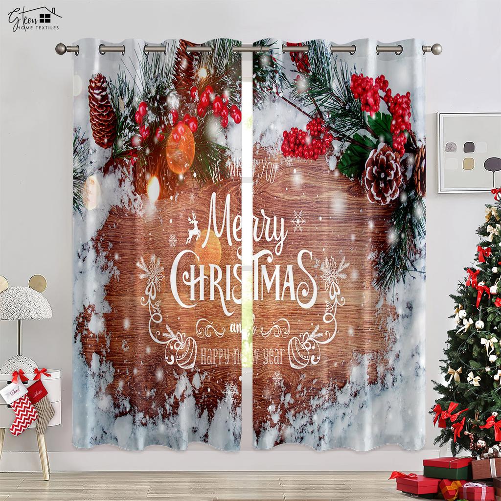 Christmas Decoration Curtain Christmas Tree Christmas Hat Gift Elk Snowflakes New Year Festival 3d Printing Easy To Wash Curtain