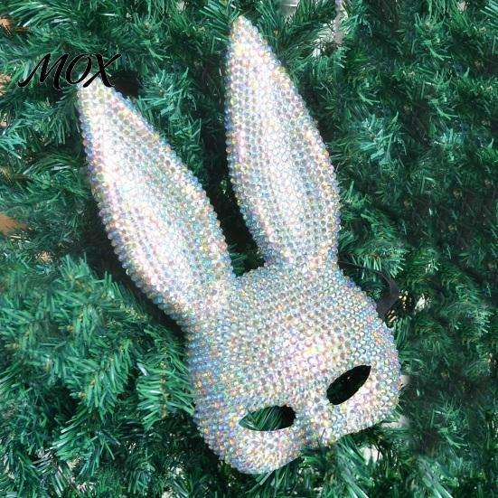 Аксессуар для костюма на Хэллоуин, Зеркальная маска-кролик со стразами в стиле диско, Блестящая маска-лицо кролика с глиттером, Регулируемая эластичная лента для вечеринки, Сияющая отражающая