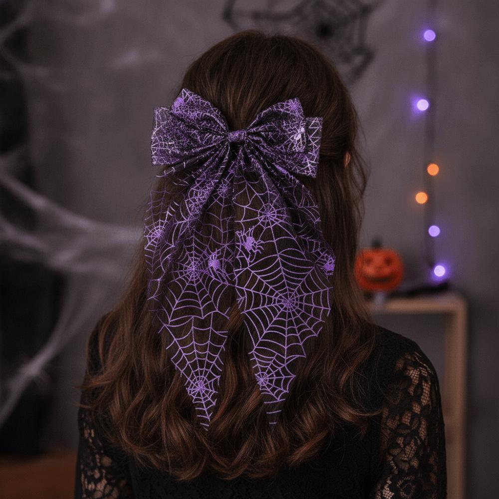 Spider Web Pumpkin Witch Bow Duckbill Clip Halloween Hairpin Halloween Day Party