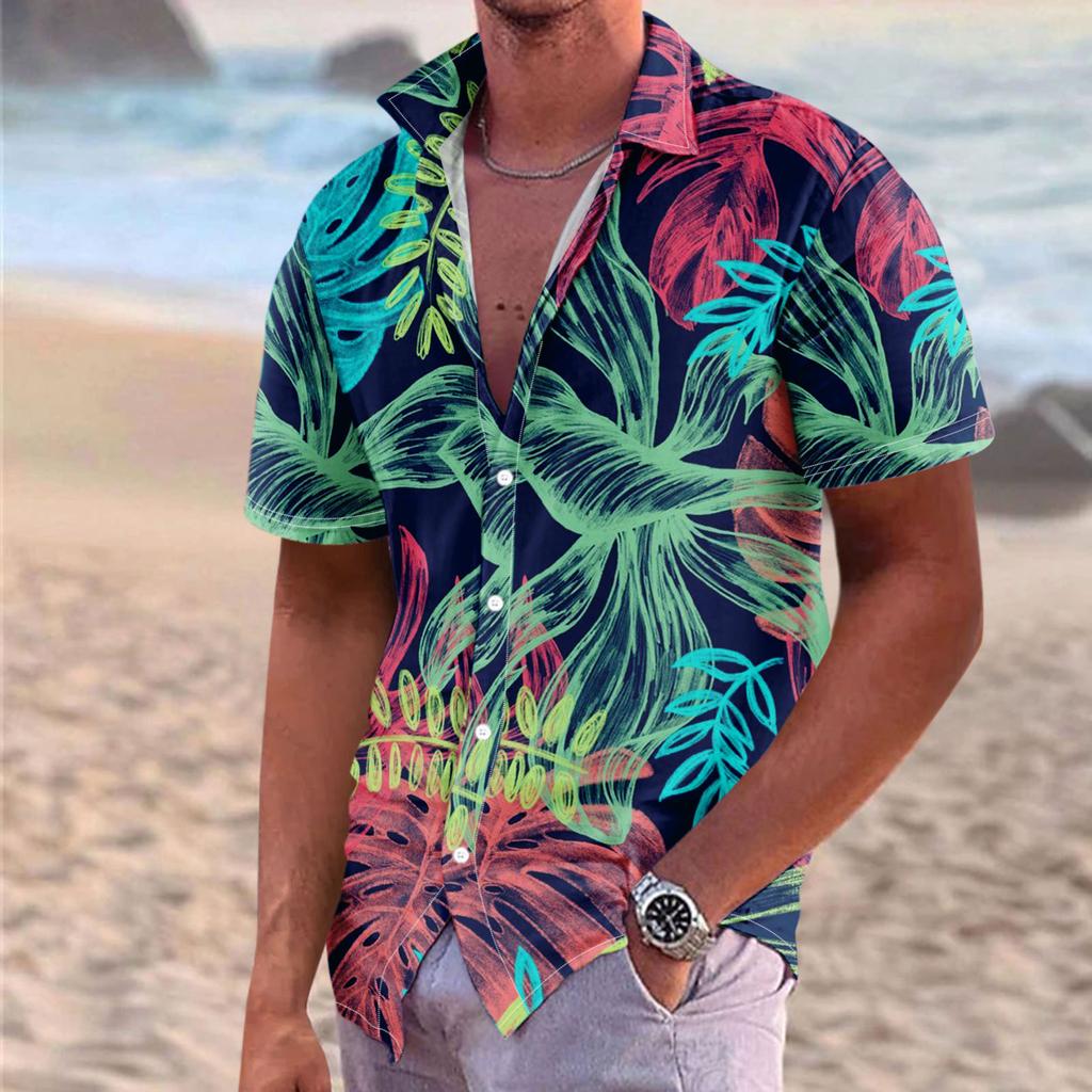 Men'S Casual Loose Fitting Short Sleeved Shirt Fashionable Lapel Shirt Top