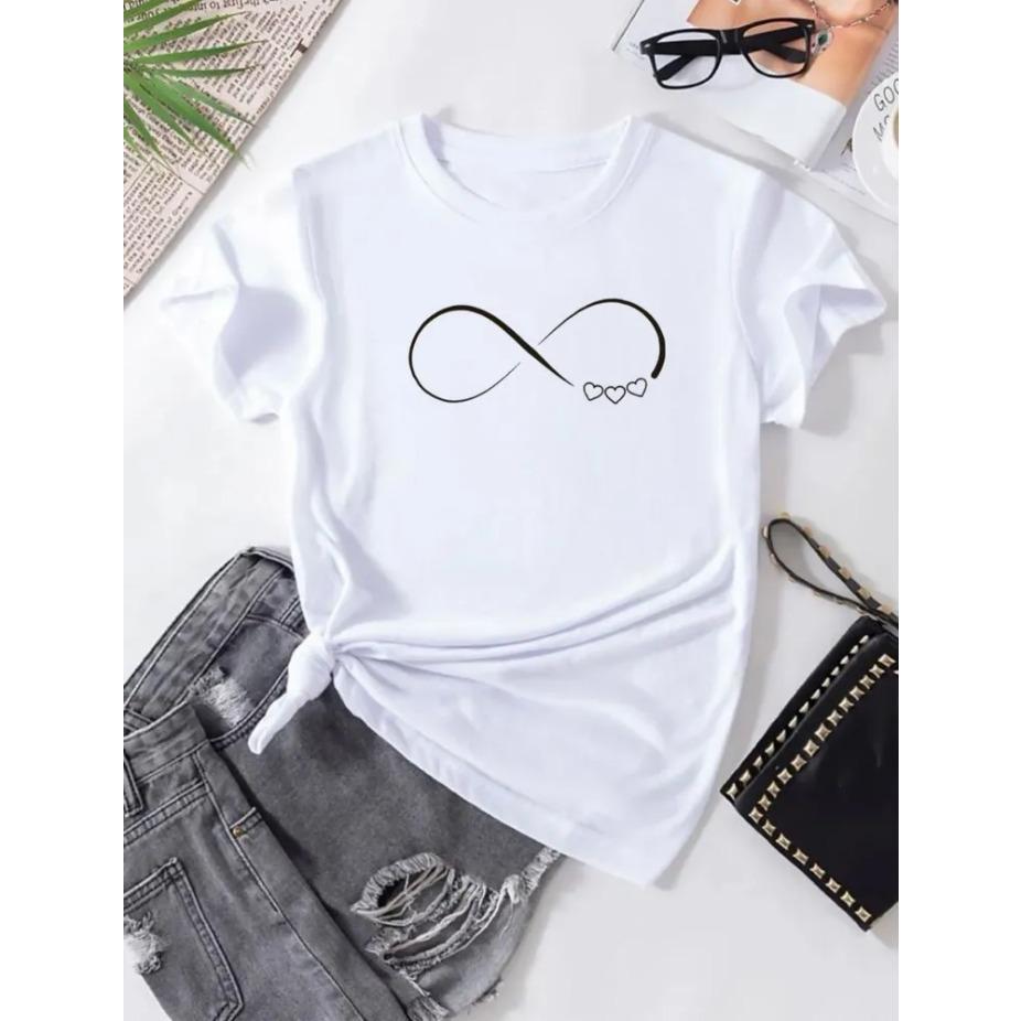 Женская футболка с коротким рукавом и круглым вырезом с принтом сердец, хлопковые летние футболки