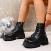 Модные зимние короткие плюшевые женские мотоботы Элегантная платформа Толстая подошва Женские ботильоны на шнуровке Женская обувь
