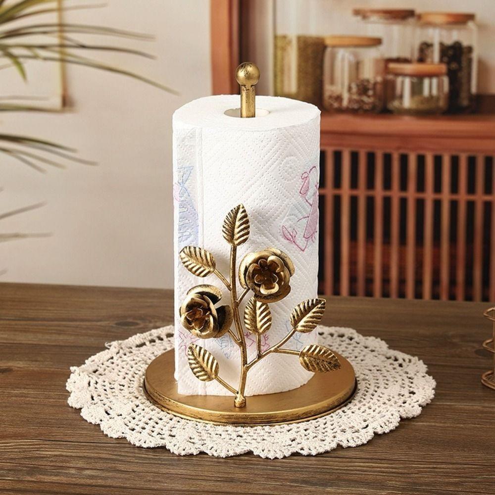 Rose Shaped Roll Paper Towel Holder Ginkgo Leaf Tissue Stand Tissue Storage Rack for Kitchen