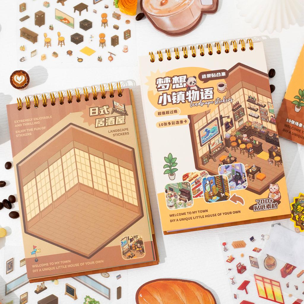 20sheets/bag Sticker Book 3D Town Scenery Flip Stickers Scrapbook Stationery DIY Handbook Decoration For Phone Case Notebook