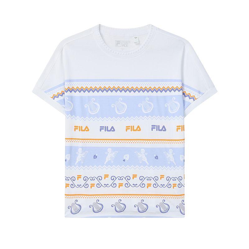 Fila Свободная футболка с принтом в полоску, ангелом и арфой, модная, повседневная, с круглым вырезом, короткий рукав, женская T-shirt F11W238104F-ZA