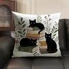 Black Cats With Books Cushion Cover Linen Organic Fabric DoubleSided Printing Sofa Breathable Home Decor Gift Pillow Case