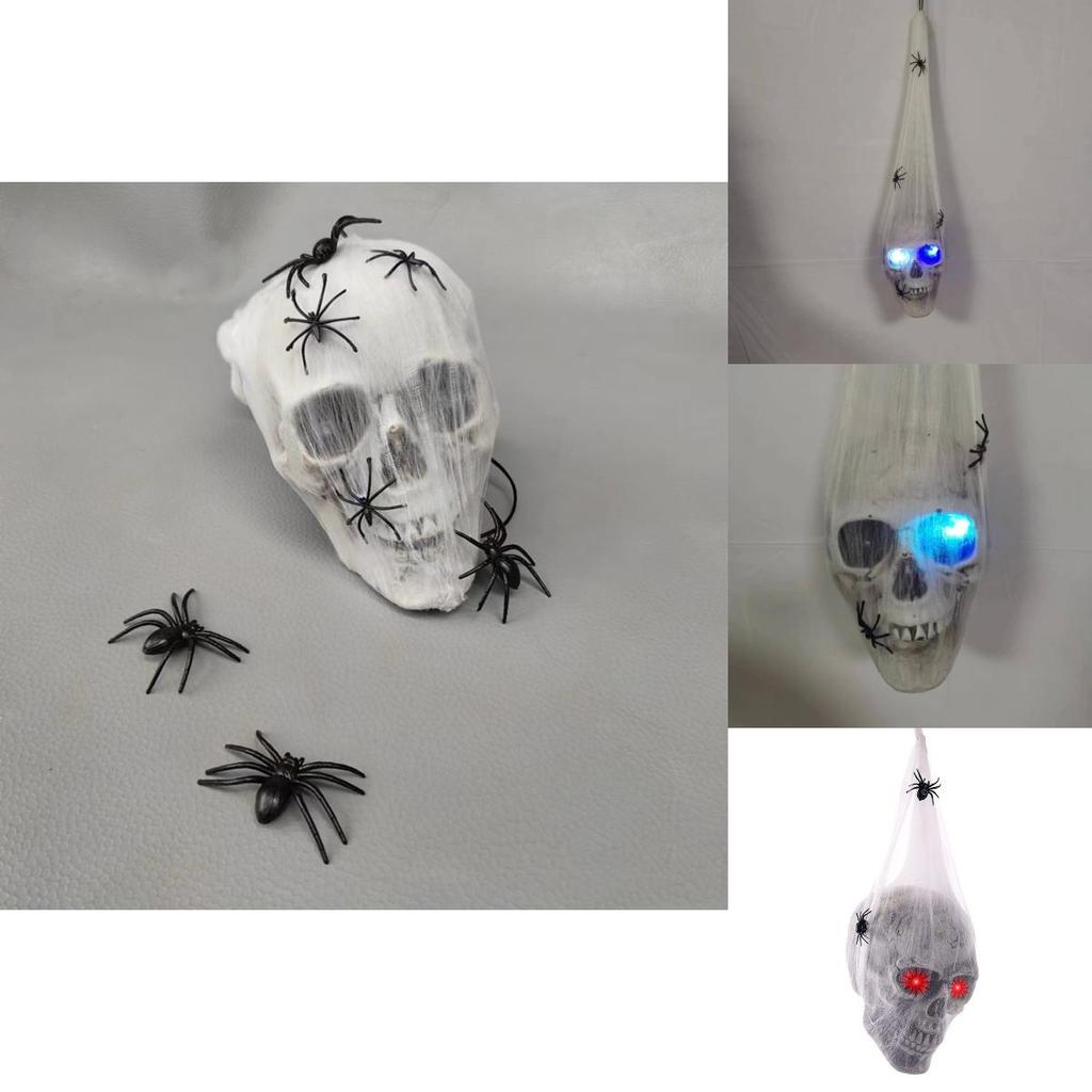 Eerie Glowing Voice Control Spider And Skull Prop For Halloween Yard And Room Decoration
