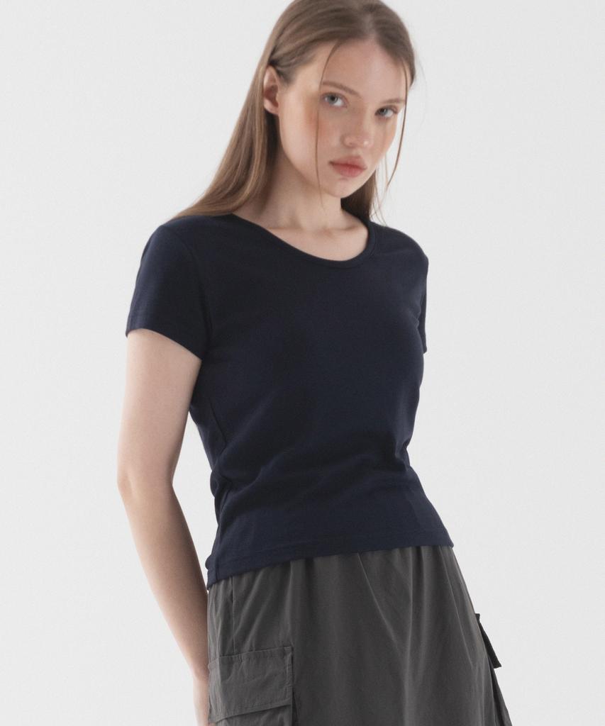 PIANER Slim Fit Round Neck Short Sleeve T-Shirt (Navy)