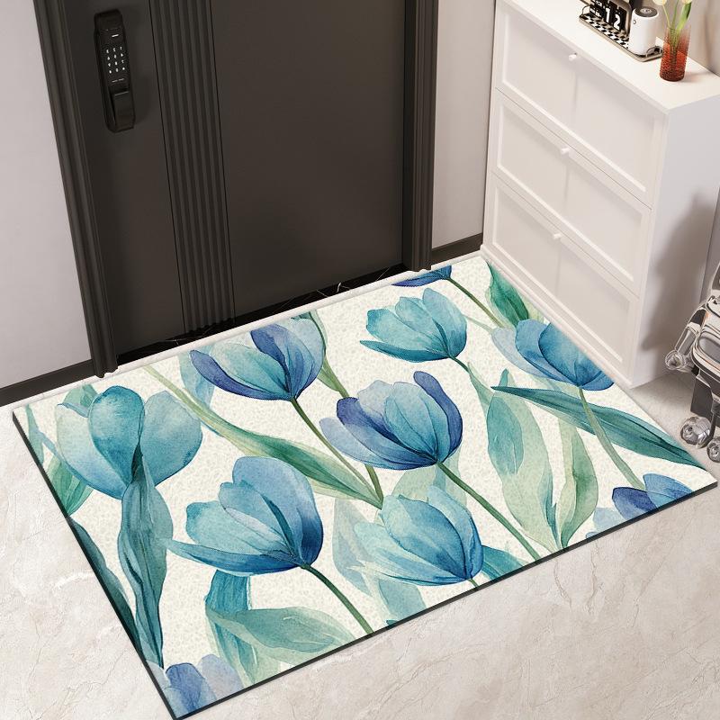 Watercolor Flower Bathroom Floor Mat Toilet Mat Bathroom Door Non-slip Entry Door Mat Bathroom Absorbent Door Mat