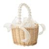 2pcs Pearl Carrying Basket Brown Rattan Small Pearl Handle Flower Basket for Wedding Gift Packaging