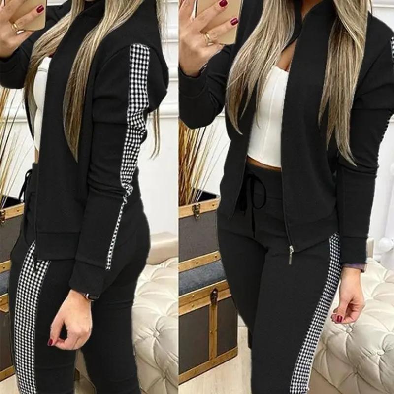 Женский комплект из двух предметов, осенний женский спортивный костюм, топ на молнии, брюки, повседневный спортивный костюм, зимний женский комплект из двух предметов