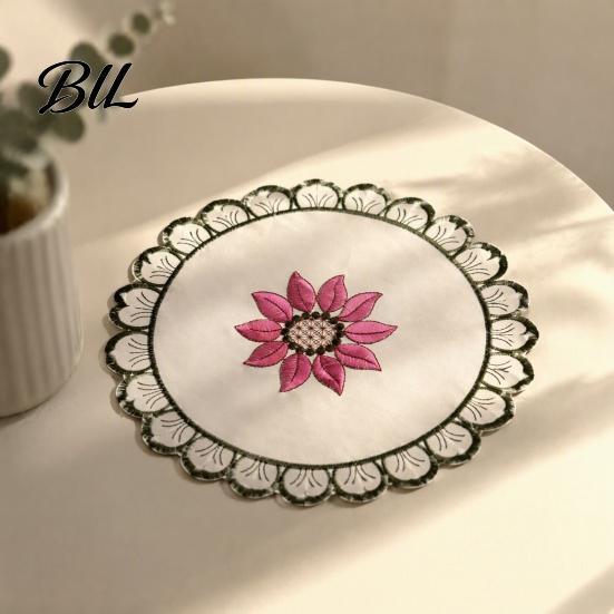 Washable Polyester Pot Mats Flower Shaped Placemat with Embroidered Sunflower Pattern, Pastoral Style for Dining Table, Heat Resistant Pads